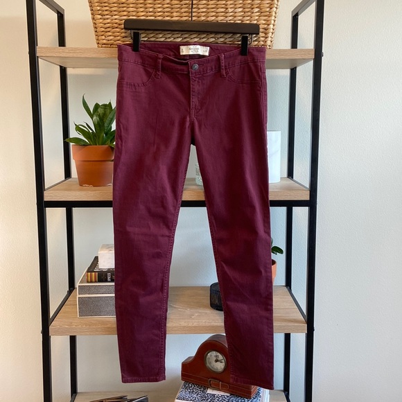 Abercrombie & Fitch Denim - Abercrombie & Fitch Mid-Rise Maroon Burgundy Skinny Jeans, 8/ 29